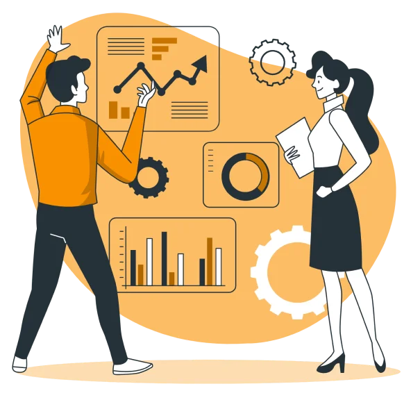 CMS development graphic with vibrant colors